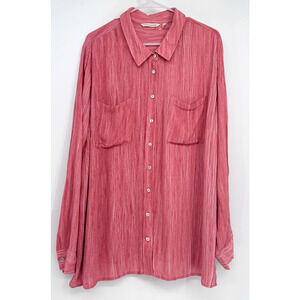 Soft Surroundings Women’s Pink Crinkled Pocket Chest Button Up Tunic Top Size 2X